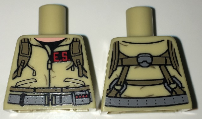 Lego Torso Ghostbusters Jumpsuit with 'E.S.' ID Badge and Straps on Reverse Pattern / Tan