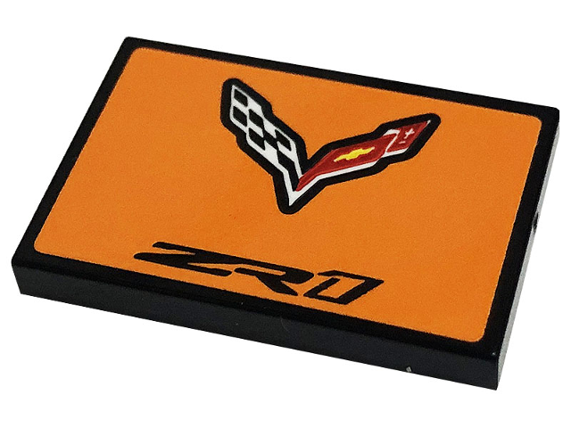 Lego Tile 2 x 3 with Chevrolet Logo and Black 'ZR1' Pattern (Sticker) - Set 42093 / Black