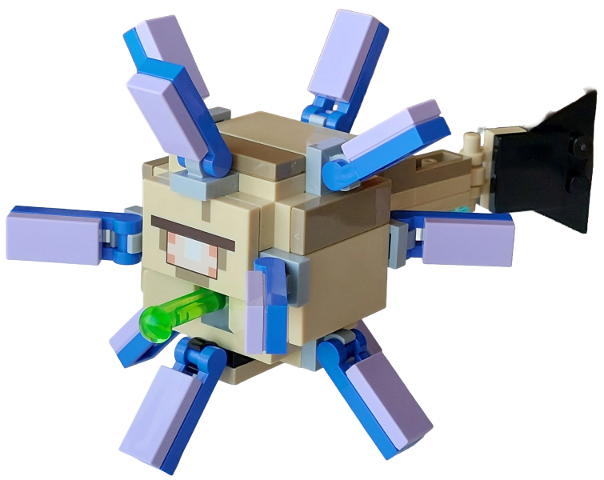 Lego Minecraft Guardian, Elder (6 Medium Azure Plate, Round 1 x 1 Inside) - Brick Built