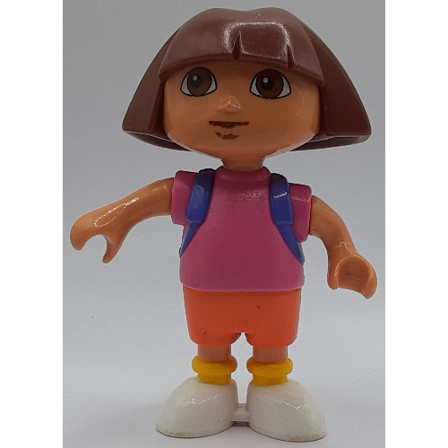 Lego Duplo Figure Dora the Explorer, with Pink Shirt, Orange Shorts, and Purple Backpack Print / [No Color/Any Color]