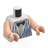 Lego Torso, Dress, Blue Stripes, Black Bowtie, White Ruffles Print, Light Nougat Arms and Hands / White