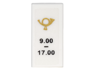 Lego Tile 1 x 2 with Gold Mail Horn and '9.00 - 17.00' Pattern (Sticker) - Set 10222