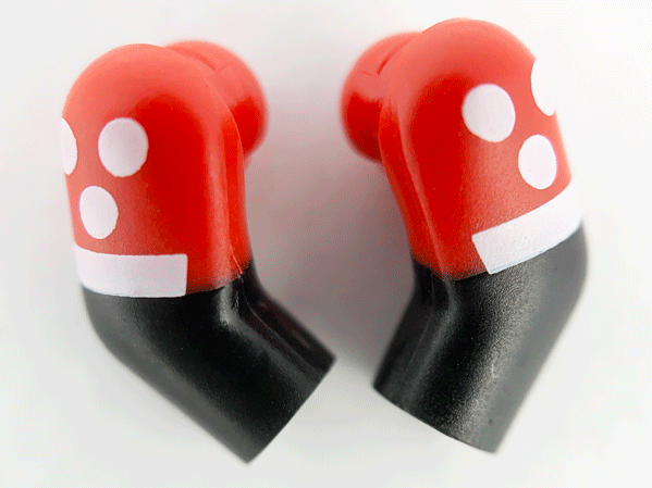 Lego Arm, (Matching Left and Right) Pair with Molded Red Short Sleeves and Printed White Dots and Cuffs Pattern / Black