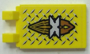 Lego Tile, Modified 2 x 3 with 2 Clips Angled with Silver 'X' Island Xtreme Stunts Logo Pattern (Sticker) - Set 6739 / Yellow