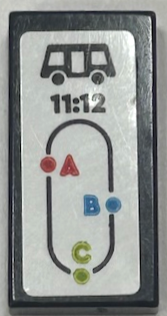 Lego Tile 1 x 2 with Bus Route Map, Letters A, B and C, Dots and '11:12' Pattern (Sticker) - Set 60367
