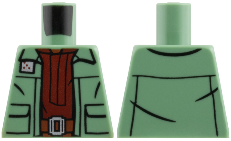 Lego Torso Jacket, Dark Red Shirt, Dark Orange Belt, Silver Badge and Buckle Pattern / Sand Green