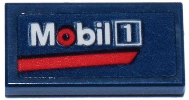 Lego Tile 1 x 2 with Red and White 'Mobil 1' Logo Pattern Model Right Side (Sticker) - Set 77243
