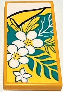 Lego Tile 2 x 4 with Blanket with White Flowers and Dark Turquoise Leaves, Folded Bright Light Orange Corner, White Bedsheet Pattern (Sticker) - Set 41428 / Bright Light Orange