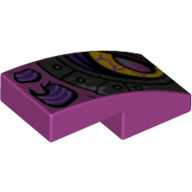 Lego Brick Curved 2 x 1 No Studs with Yellow Eye, Metal Pink Pupil, Silver Armor Print / Magenta