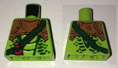 Lego Torso Ninjago Snake with Dark Orange Armor, Dark Green Crossbelt and Red Vial Pattern (Zoltar) / Lime