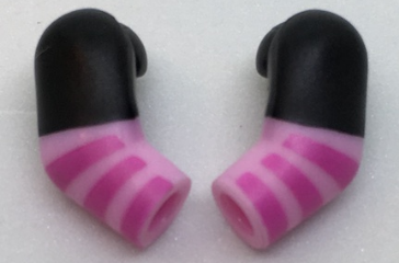 Lego Arm, (Matching Left and Right) Pair with Black Short Sleeves and Dark Pink Stripes Pattern / Bright Pink