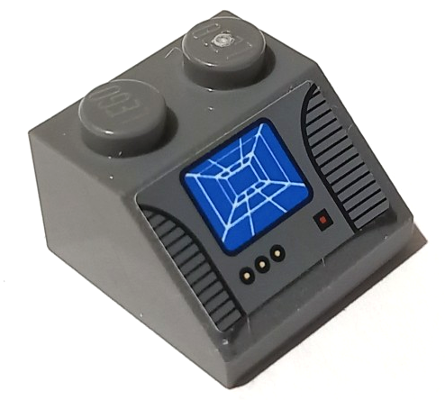 Lego Slope 45 2 x 2 with Blue Navigation Screen Pattern (Sticker) - Set 8093 / Dark Bluish Gray