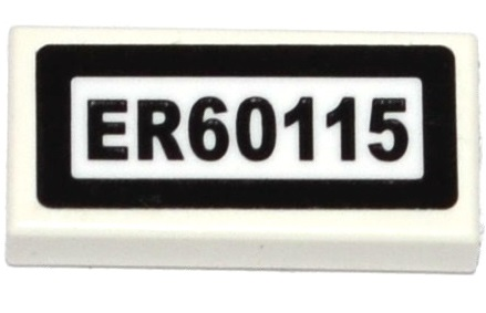 Lego Tile 1 x 2 with 'ER60115' Pattern (Sticker) - Set 60115 / White