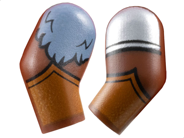 Lego Arm, (Matching Left and Right) Pair with Silver Armor, Sand Blue Fur and Dark Orange Gauntlets Pattern / Reddish Brown
