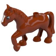 Lego Duplo Animal Horse with One Stud and Raised Hoof with White Blaze Print / Dark Orange
