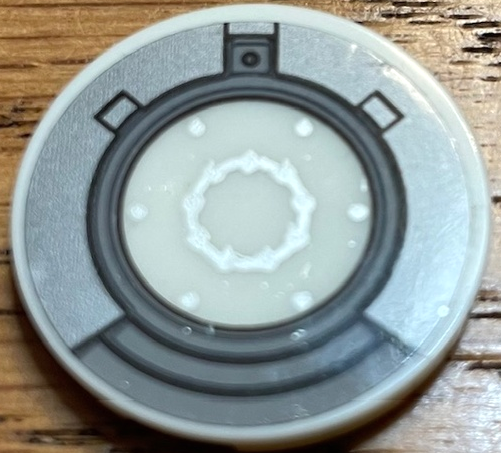 Lego Tile, Round 3 x 3 with Silver and Dark Silver Arc Reactor Pattern (Sticker) - Set 76190