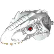 Lego Animal Body Part, Dinosaur, Indominus Rex Head with Light Bluish Gray Pin, Tan Teeth, Red Eyes and Light Bluish Gray Scales Print / White
