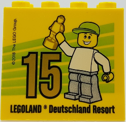 Lego Brick 2 x 4 x 3 with Besuchsmeister 15 Gold 2018 Legoland Deutschland Resort Pattern / Yellow