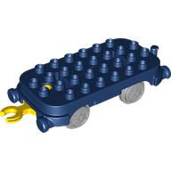 Lego Duplo Train Base 4 x 8 with Light Bluish Gray Train Wheels and Yellow Moveable Hook (New Version) / Dark Blue