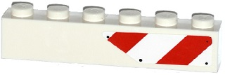 Lego Brick 1 x 6 with Red and White Danger Stripes Cutout Pattern Left (Sticker) - Set 75917 / White