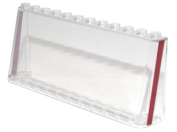 Lego Windscreen 2 x 12 x 4 with Dark Red Stripe Pattern on Both Sides (Stickers) - Set 10290 / Trans-Clear