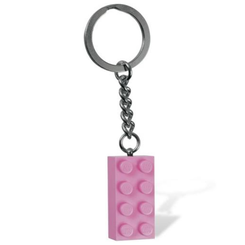 Lego Key Chain, Chrome Chain and Ring with 2 x 4 Brick / Bright Pink