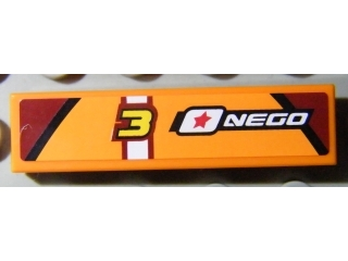 Lego Tile 1 x 4 with Number 3 and 'NEGO' Pattern (Sticker) - Set 8304 / Orange