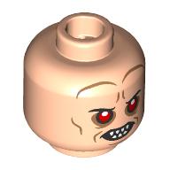 Lego Minifig Head Bib Fortuna, Red Eyes, Nougat Lines, White Sharp Teeth, Mean Smile, Scared