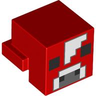 Lego Minifig Head Special, Cube with Rear Ledge, Pixelated Dark/Light Bluish Gray Face, Black Eyes Print / Red