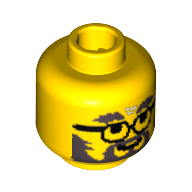 Lego Minifig Head Doc / Director / Engineer, Gray Eyebrows, Glasses, Beard and Moustache Print / Yellow