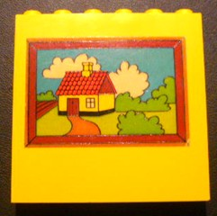 Lego Brick 1 x 6 x 5 with Picture of House in Brown Frame Pattern (Sticker) - Set 232