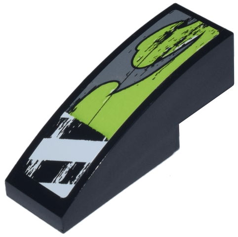 Lego Slope, Curved 3 x 1 with Danger Stripes and Lime Decorative Pattern Model Left Side (Sticker) - Set 8211