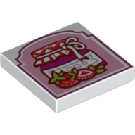 Lego Tile 2 x 2 with Strawberry Jam Print / White