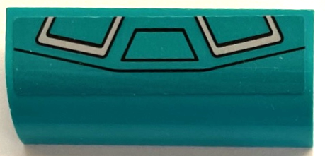 Lego Slope, Curved 1 x 4 x 1 1/3 with Light Bluish Gray Hull Plates, Black Bent Line and Trapezoid Pattern (Sticker) - Set 76255 / Dark Turquoise