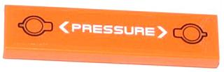Lego Tile 1 x 4 with Black Filler Caps, White Arrows and 'PRESSURE' Pattern (Sticker) - Sets 70704 / 70705 / Orange