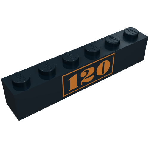 Lego Brick 1 x 6 with Gold '120' Print / Black