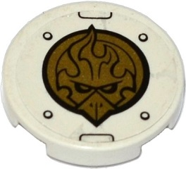 Lego Tile, Round 2 x 2 with Bottom Stud Holder with Gold Chima Eagle Emblem, Rivets and Black Lines Pattern (Sticker) - Set 70142