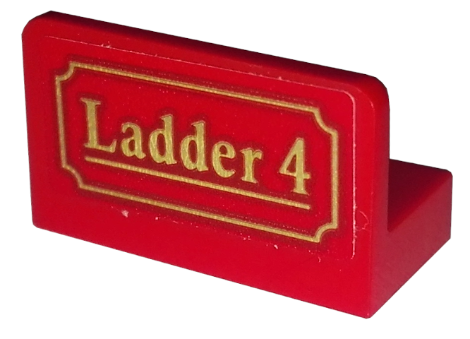 Lego Panel 1 x 2 x 1 with Gold 'Ladder 4' on Red Background Pattern (Sticker) - Set 10263