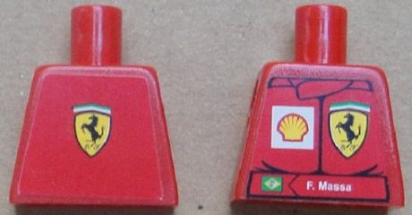 Lego Torso Racers Ferrari front, Ferrari Logo back (Stickers) with F. Massa Name Pattern / Red