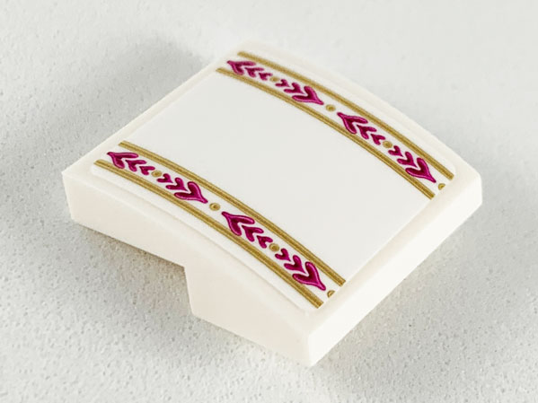 Lego Slope, Curved 2 x 2 x 2/3 with Ornate Magenta and Gold Stripes Pattern (Sticker) - Set 41164