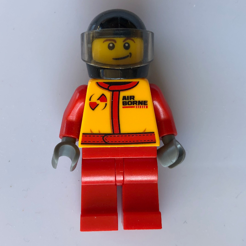 Lego Racer, Red and Orange Jumpsuit, Black Helmet with Visor