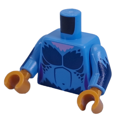 Lego Torso, Dark Blue Feathered Chest, Arms print, Medium Blue Arms, Pearl Gold Hands / Medium Blue