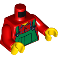 Lego Torso Green Overalls, Blue Check Shirt with Back Print, Red Arms, Yellow Hands