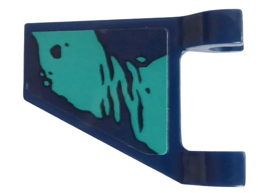 Lego Flag 2 x 2 Trapezoid with Flat Edge with Dark Turquoise Splotches Pattern Model Left Side (Sticker) - Set 76101 / Dark Blue