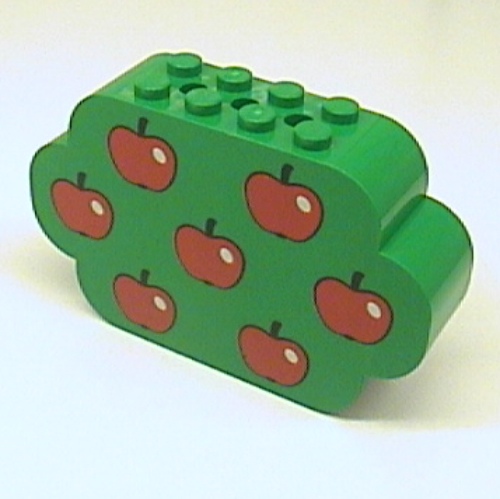 Lego Brick Curved 2 x 8 x 4 Triple Curved Ends with 7 Apples Print / Green