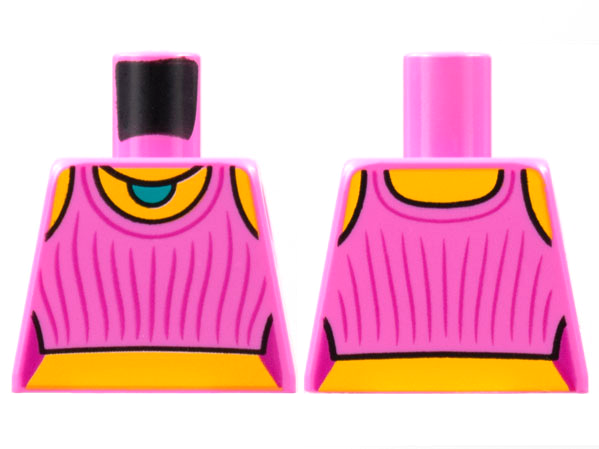 Lego Torso Tank Top, Dark Turquoise Pendant Necklace, Bright Light Orange Neck and Midriff Pattern / Dark Pink