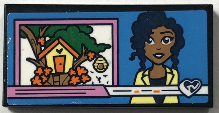 Lego Tile 2 x 4 with News Reporter and Treehouse on TV Screen Pattern (Sticker) - Set 41702