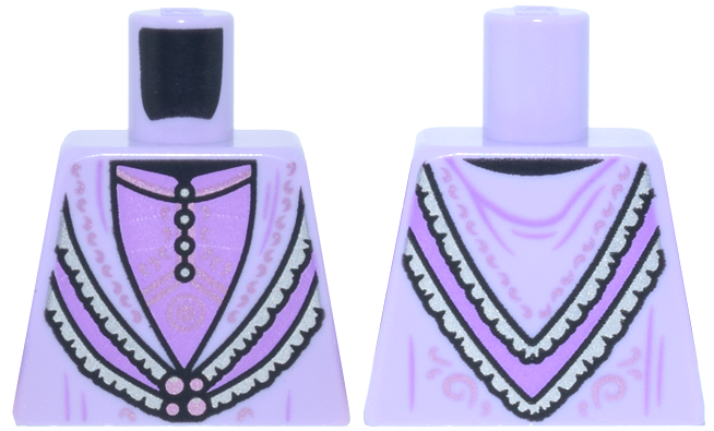 Lego Torso Robe with Silver Trim Layers, Metallic Pink Clasp and Swirls over Medium Lavender Top with Buttons Pattern