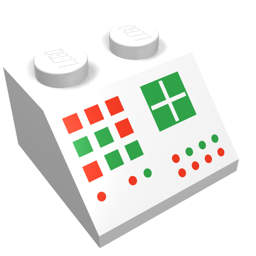 Lego Brick Sloped 45° 2 x 2 with Computer Panel Print / White