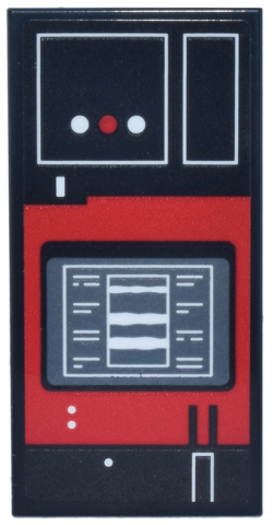 Lego Tile 2 x 4 with Red Control Panel, Blue and White Lights and Buttons, Dark Bluish Gray Screen with Chart and Text Pattern (Sticker) - Set 75419